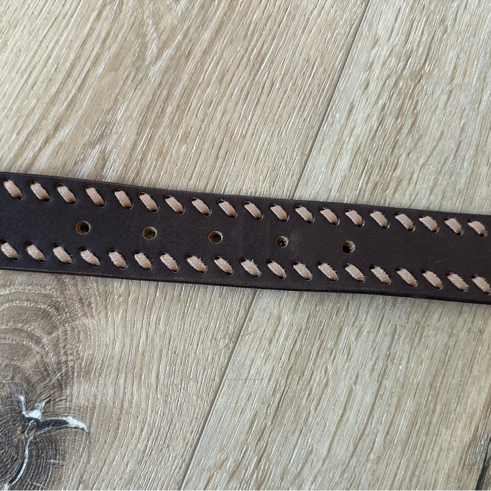Brown Leather Belt with Floral Design XXL